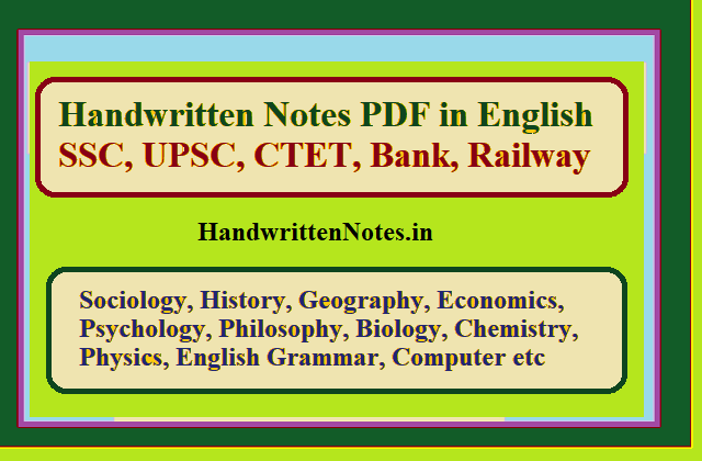 Handwritten Notes PDF in English SSC, UPSC, CTET, Bank, Railway