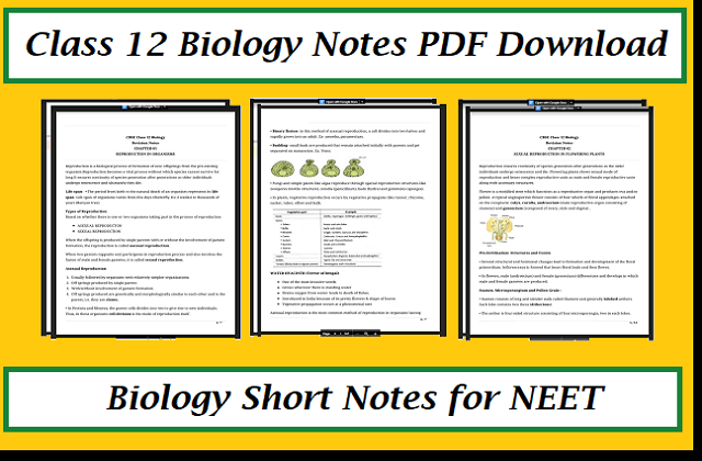 Class 12 Biology Notes PDF Download: Biology Short Notes for NEET