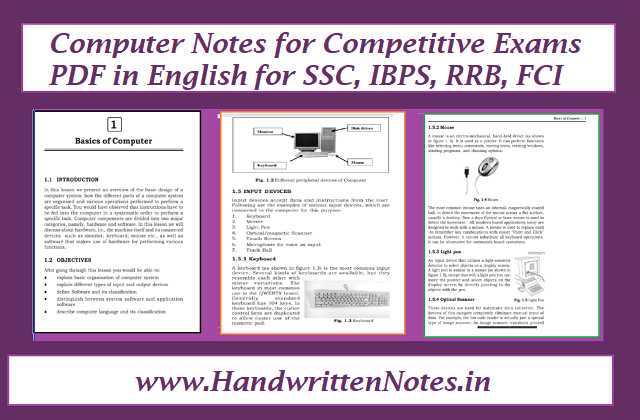 Computer Notes for Competitive Exams PDF in English for SSC, IBPS, RRB, FCI