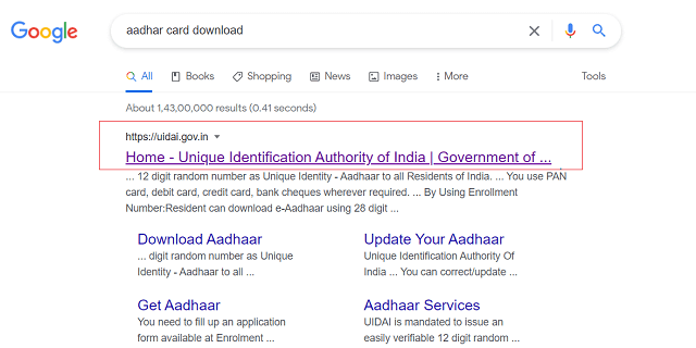 How To Download Aadhar Card Online: Step 1: Open any Web Brouwer and Search "Aadhaar Download"