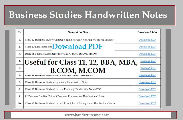 Business Studies Handwritten Notes | Useful for Class 11, 12, BBA, MBA, B.COM, M.COM
