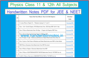 Physics Class 11 & 12th All Subjects Handwritten Notes PDF for JEE & NEET