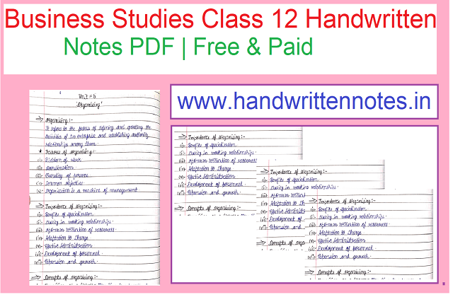 Business Studies Class 12 Handwritten Notes PDF | Free & Paid