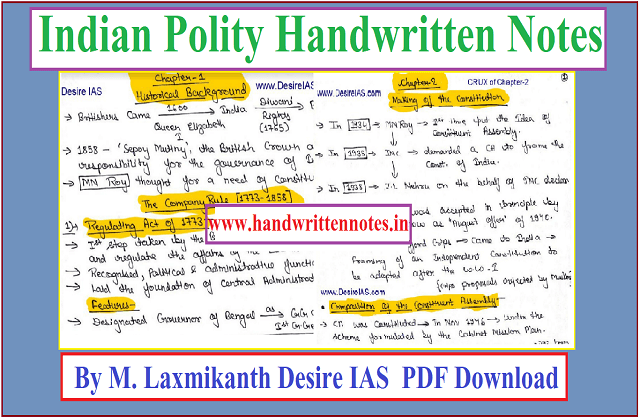 Indian Polity Handwritten Notes By M Laxmikanth Desire Ias Pdf