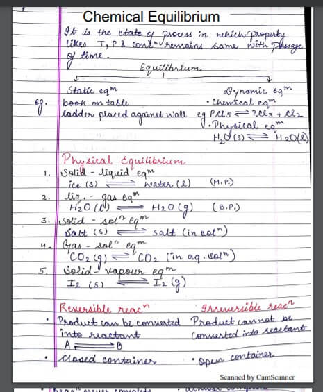 IIT JAM chemistry Chemical Equilibrium Handwritten Notes PDF
