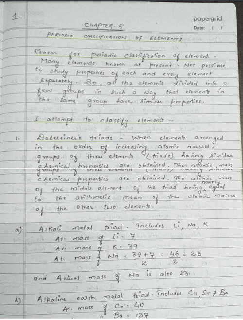 Class10, Chemistry, Periodic classification of Elements Handwritten Notes PDF