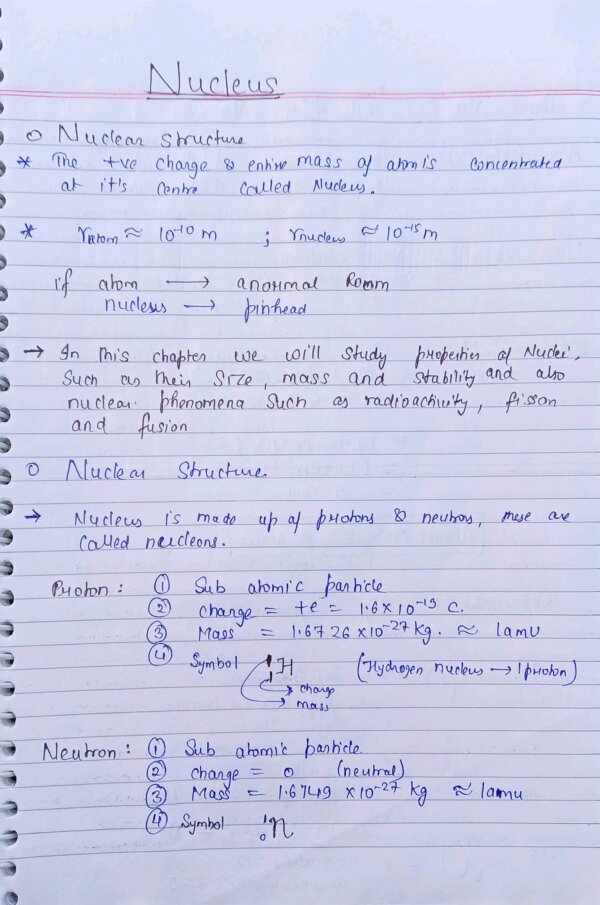 Atoms and nucleus class 12 physics notes for cbse board and NEET or JEE- HandwrittenNotes.in