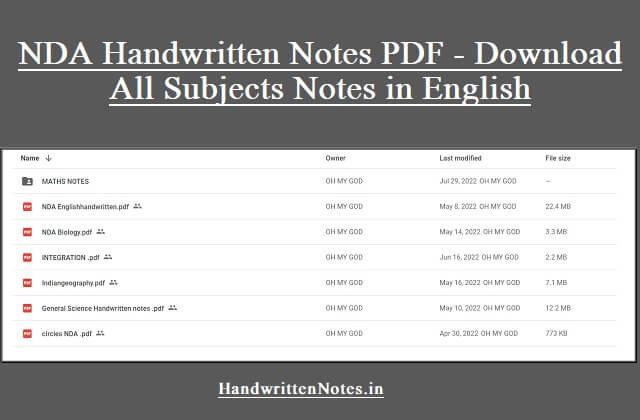 NDA Handwritten Notes PDF - Download All Subjects Notes in English