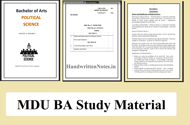 Preview of Sample Notes (MDU BA Study Material | MDU Books PDF )