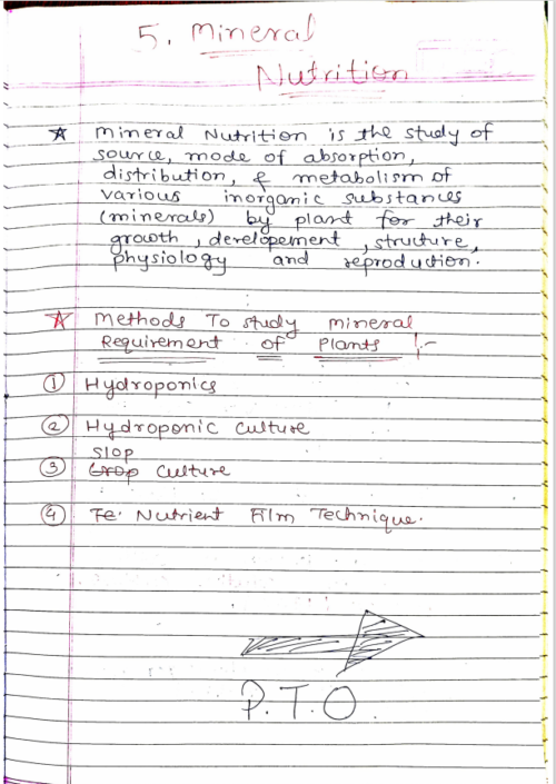 Mineral Nutrition Handwritten Notes (NCERT NEET Biology Class 11)