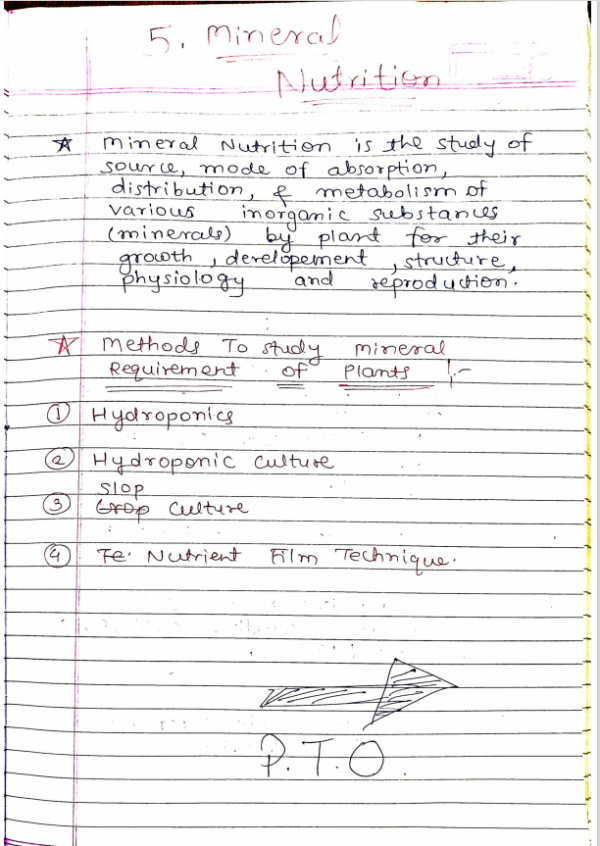Mineral Nutrition Handwritten Notes (NCERT NEET Biology Class 11)