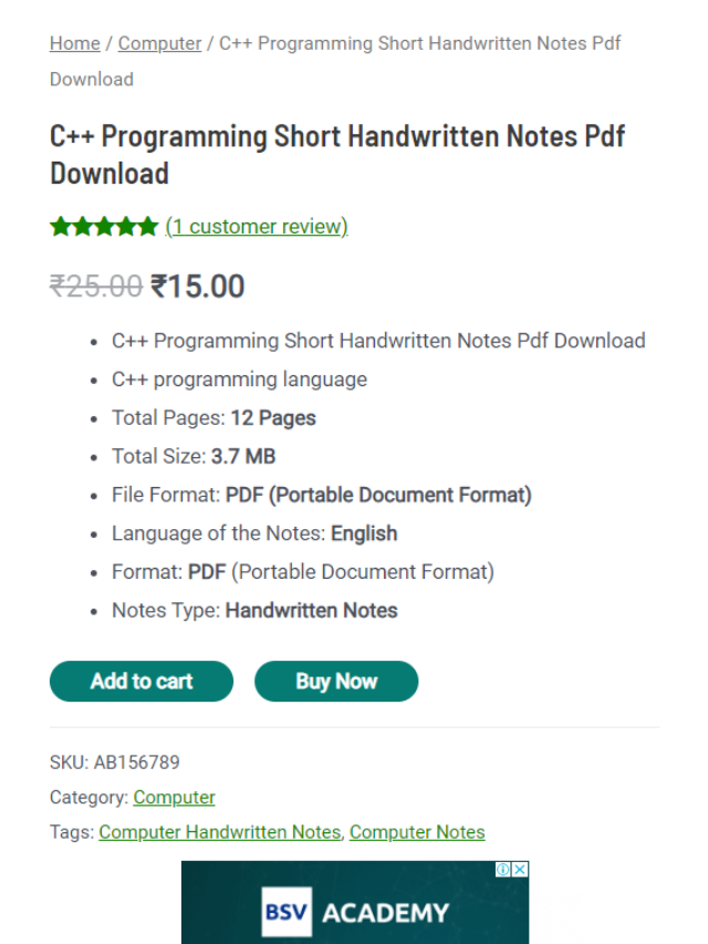 C++ Programming Short Handwritten Notes Pdf Download
