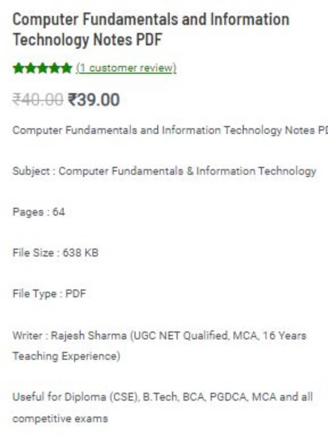 Computer Fundamentals and Information Technology Notes PDF