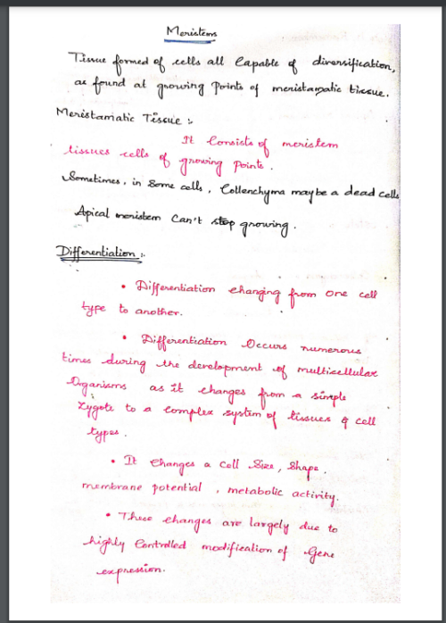 Meristems and its types - Handwritten Notes