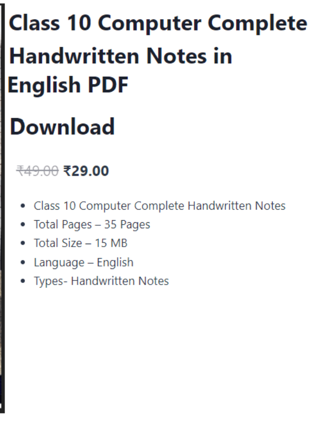 Class 10 Computer Complete Handwritten Notes in English PDF Download