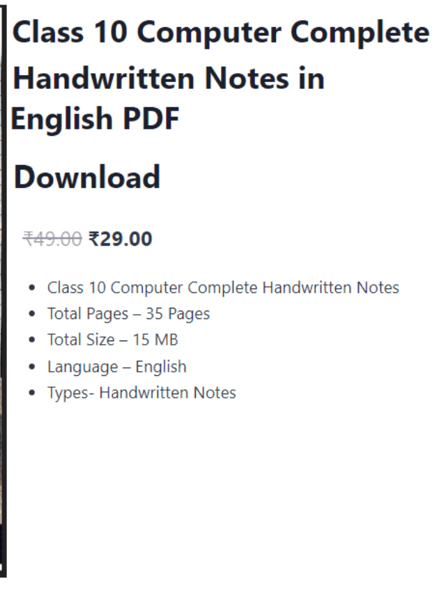 Class 10 Computer Complete Handwritten Notes in English PDF Download Total Pages – 35 Pages Total Size – 15 MB Language – English Types- Handwritten Notes